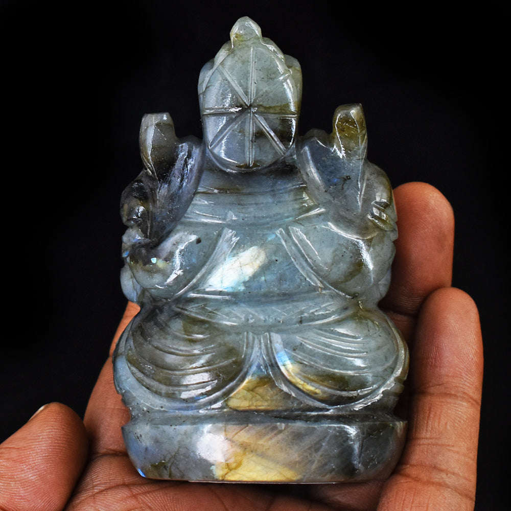 gemsmore:Exclusive Amazing  Flash Labradorite Hand Carved Crystal Gemstone Carving Lord Ganesha