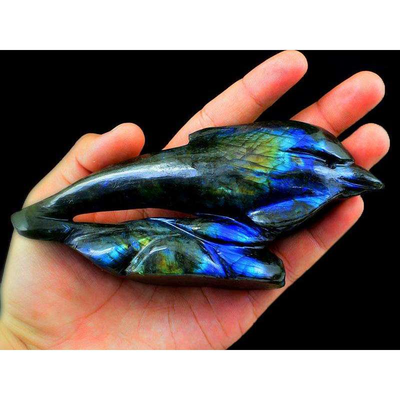 gemsmore:Exclusive Amazing Flash Labradorite Hand Carved Dolphin