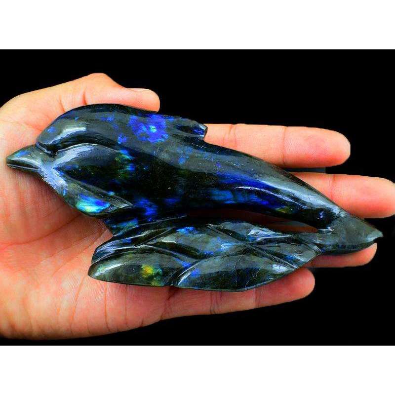 gemsmore:Exclusive Amazing Flash Labradorite Hand Carved Dolphin