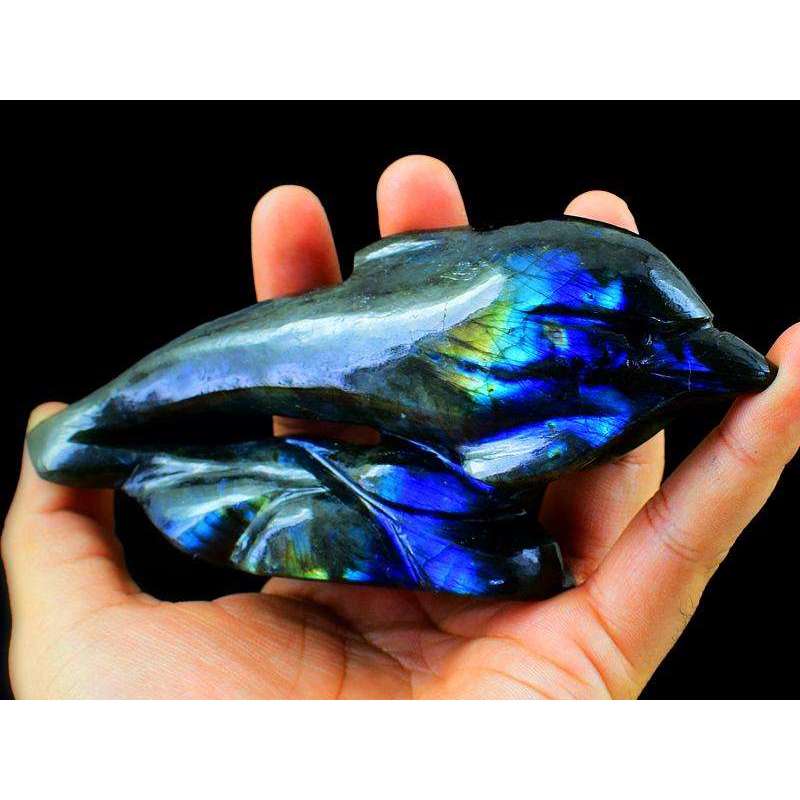 gemsmore:Exclusive Amazing Flash Labradorite Hand Carved Dolphin