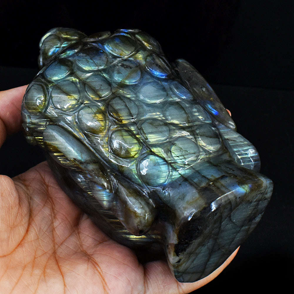 gemsmore:Exclusive Amazing Flash Labradorite Hand Carved Genuine Crystal Carving Buddha Head