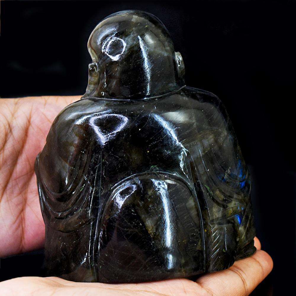 gemsmore:Exclusive Amazing Flash Labradorite Hand Carved Laughing Buddha