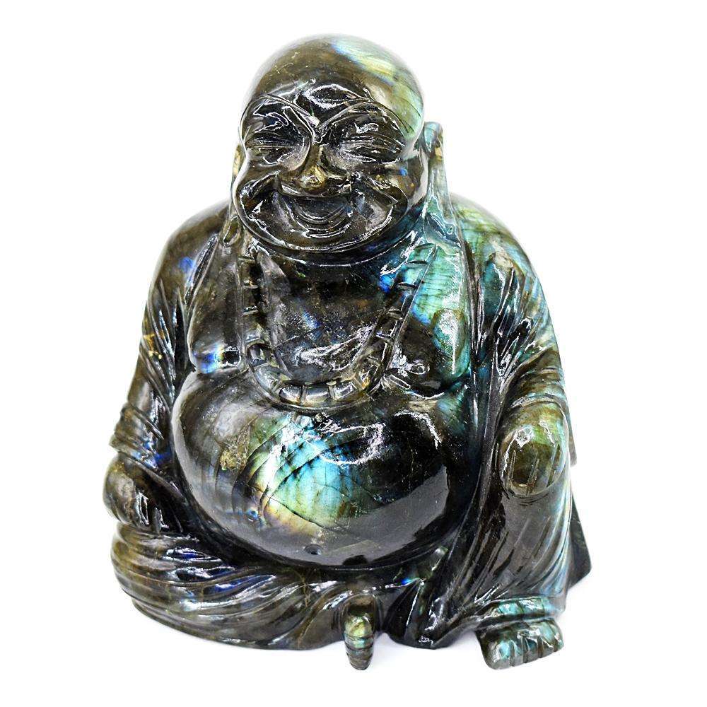 gemsmore:Exclusive Amazing Flash Labradorite Hand Carved Laughing Buddha
