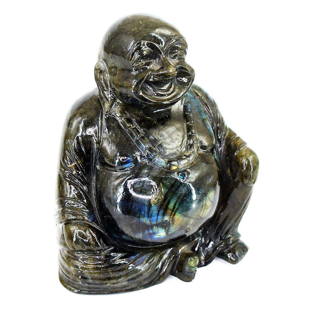 gemsmore:Exclusive Amazing Flash Labradorite Hand Carved Laughing Buddha