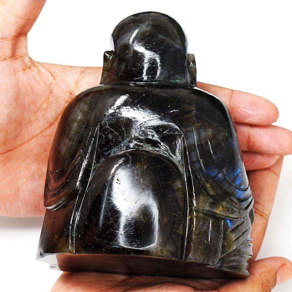 gemsmore:Exclusive Amazing Flash Labradorite Hand Carved Laughing Buddha