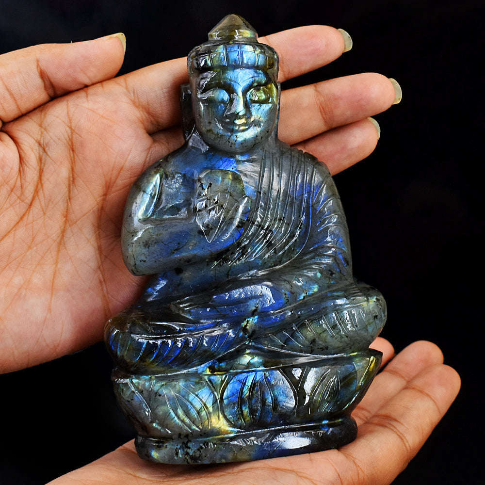 gemsmore:Exclusive Amazing Flash Labradorite Hand Carved Lord Buddha