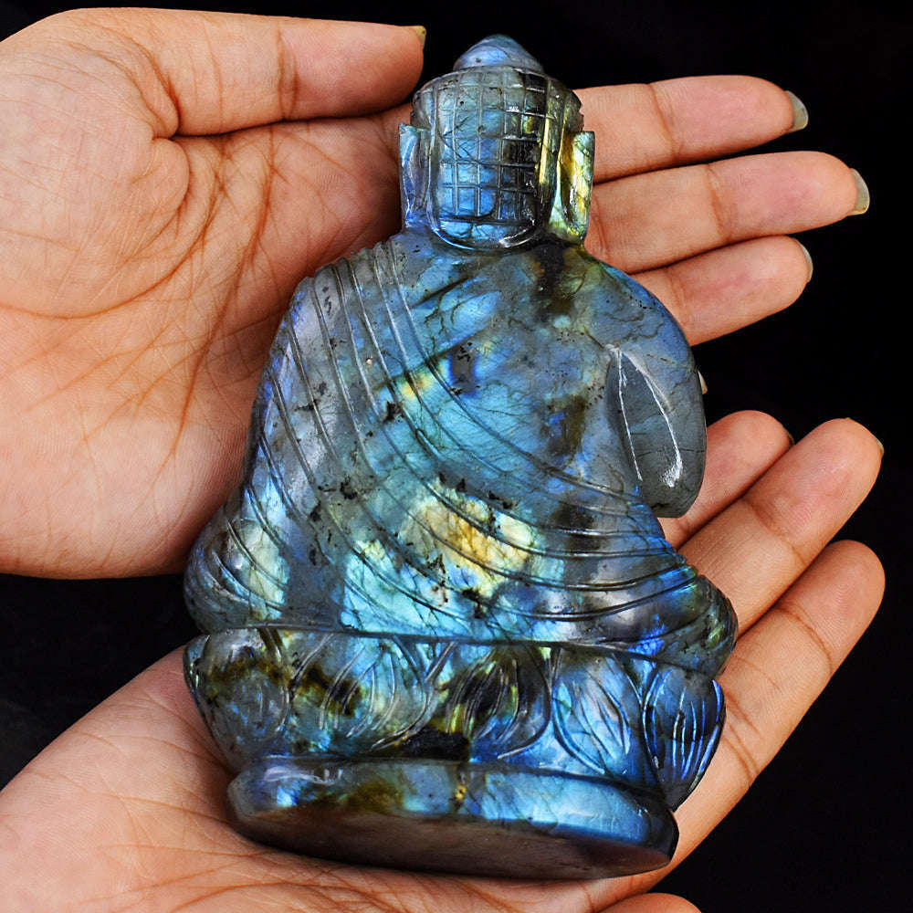 gemsmore:Exclusive Amazing Flash Labradorite Hand Carved Lord Buddha