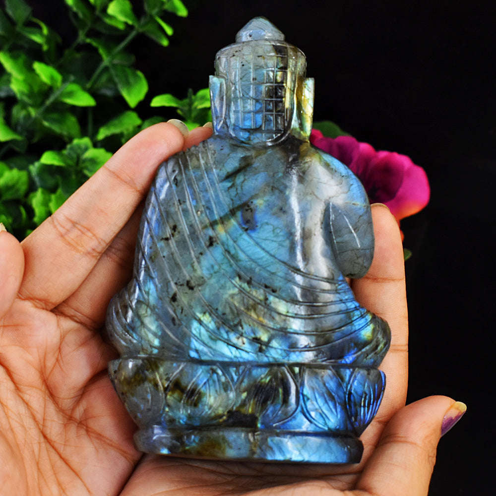 gemsmore:Exclusive Amazing Flash Labradorite Hand Carved Lord Buddha