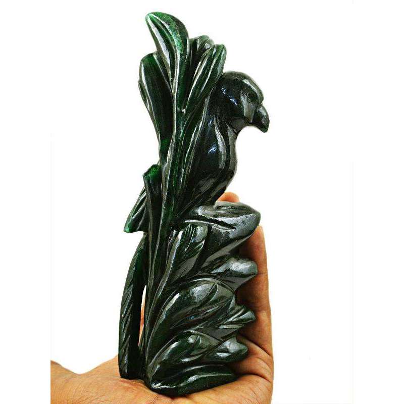 gemsmore:Exclusive Beautiful Designed Green Jade Carved Parrot