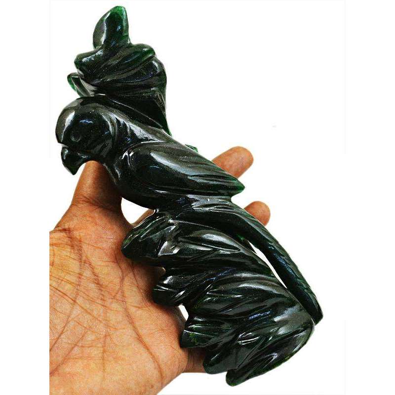 gemsmore:Exclusive Beautiful Designed Green Jade Carved Parrot