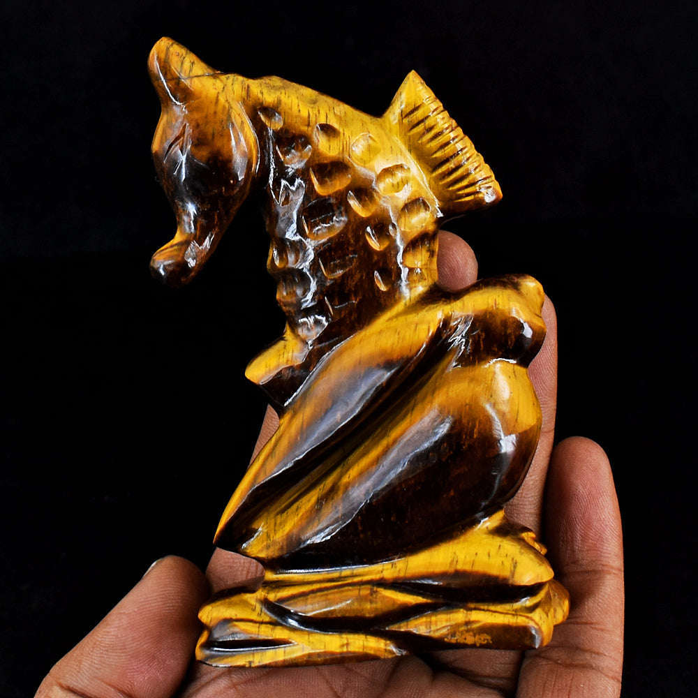 gemsmore:Exclusive Beautiful Golden Tiger Eye Craftsmen Hand Carved Seahorse
