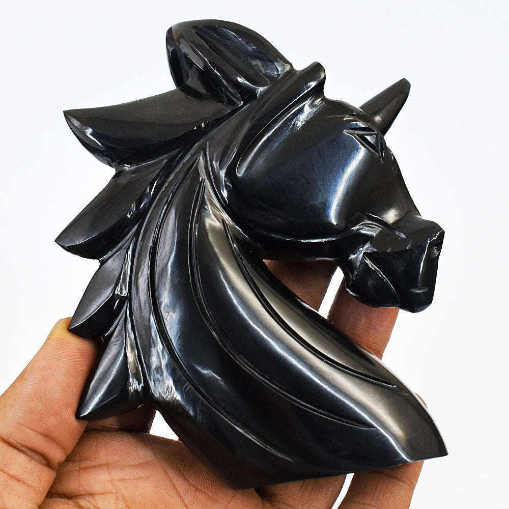 gemsmore:Exclusive Black Spinel Carved Horse Head