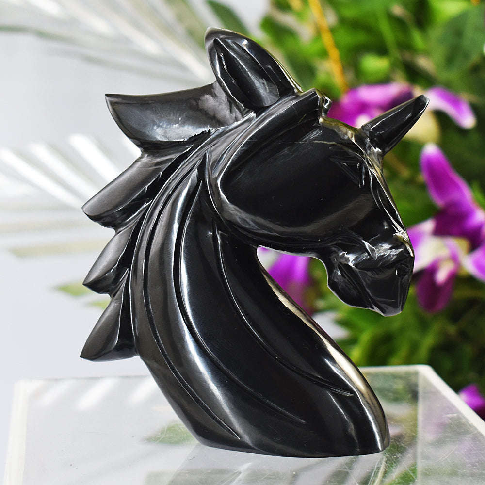 gemsmore:Exclusive Black Spinel Carved Horse Head