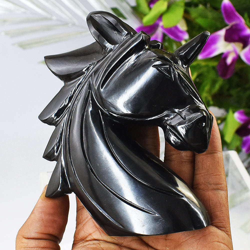 gemsmore:Exclusive Black Spinel Carved Horse Head