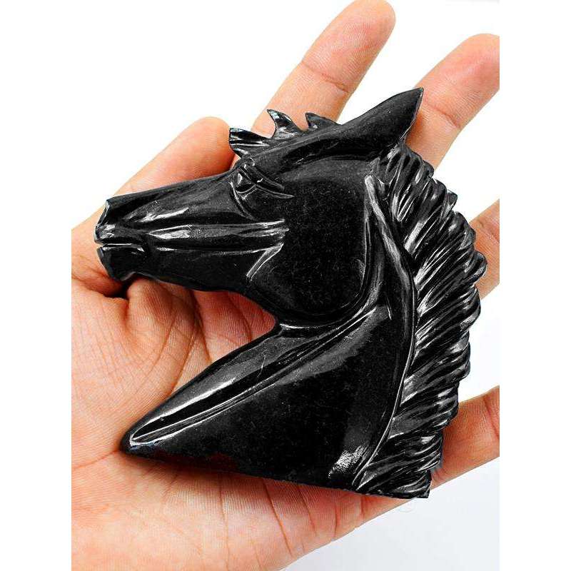 gemsmore:Exclusive Black Spinel Hand Carved Horse Burst
