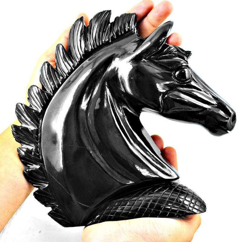 gemsmore:Exclusive Black Spinel Hand Carved Horse Head