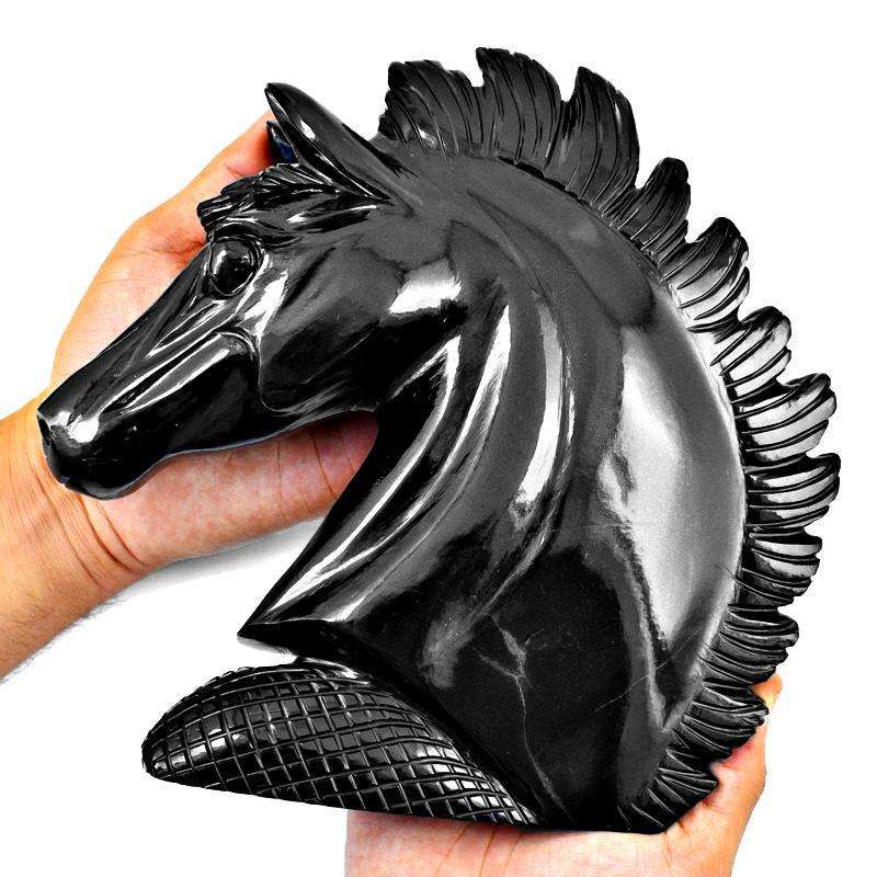 gemsmore:Exclusive Black Spinel Hand Carved Horse Head