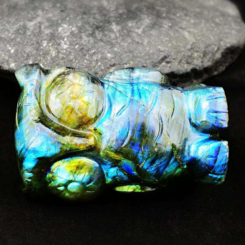 gemsmore:Exclusive Blue Flash Labardorite Hand Carved Owl