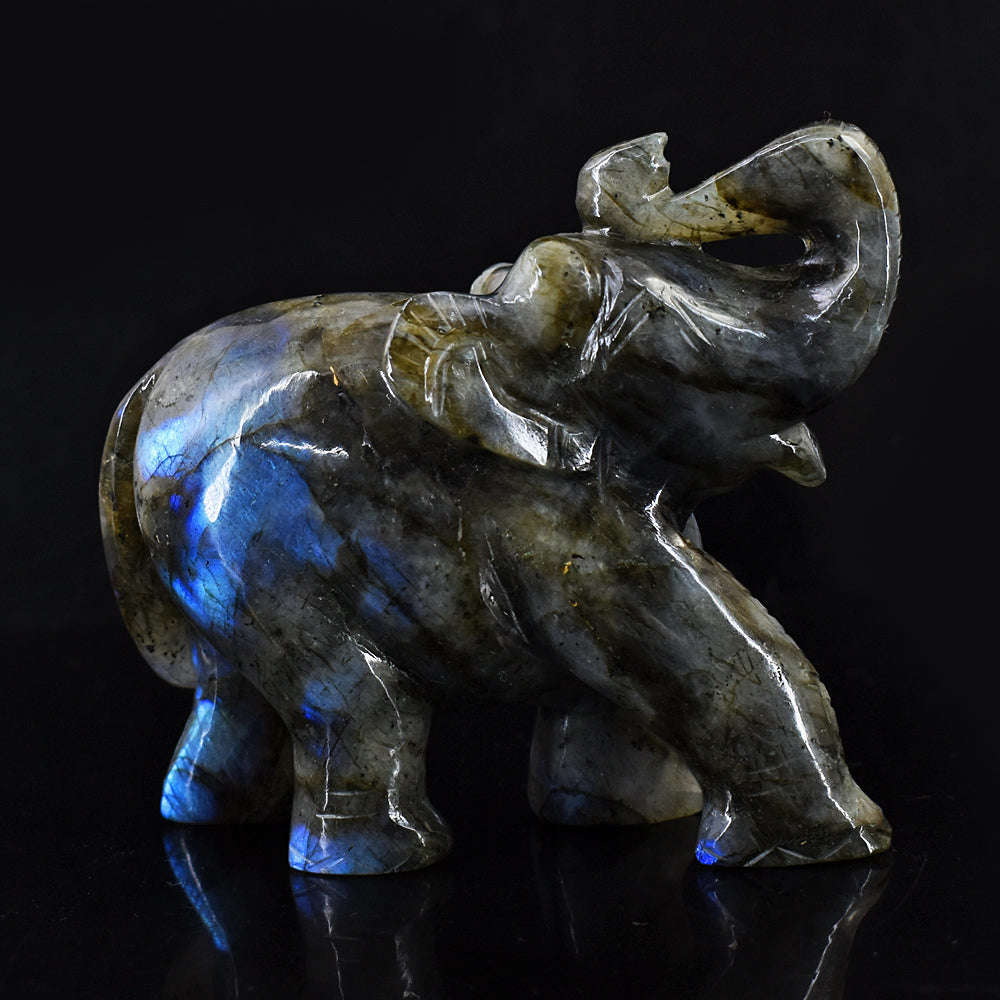 gemsmore:Exclusive Blue Flash Labradorite  Hand Carved Genuine Crystal Gemstone Carving Elephant