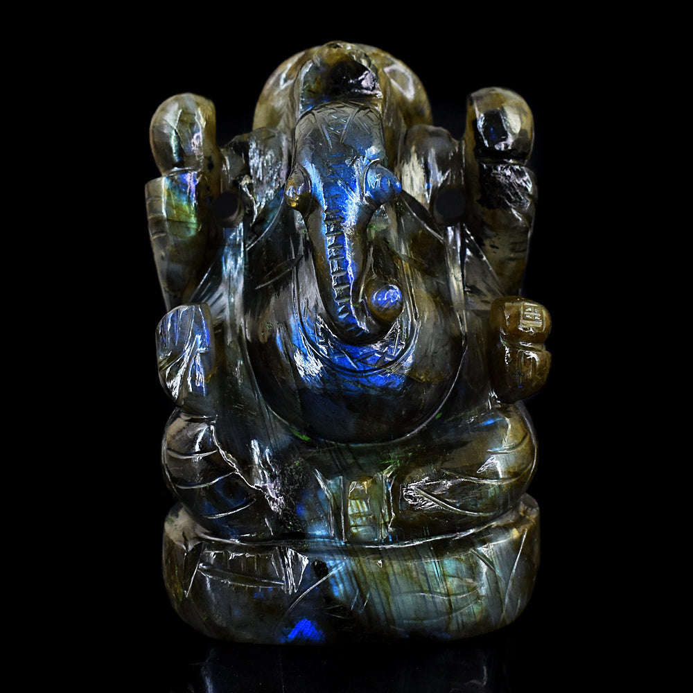 gemsmore:Exclusive Blue Flash Labradorite Hand Carved Lord Ganesha