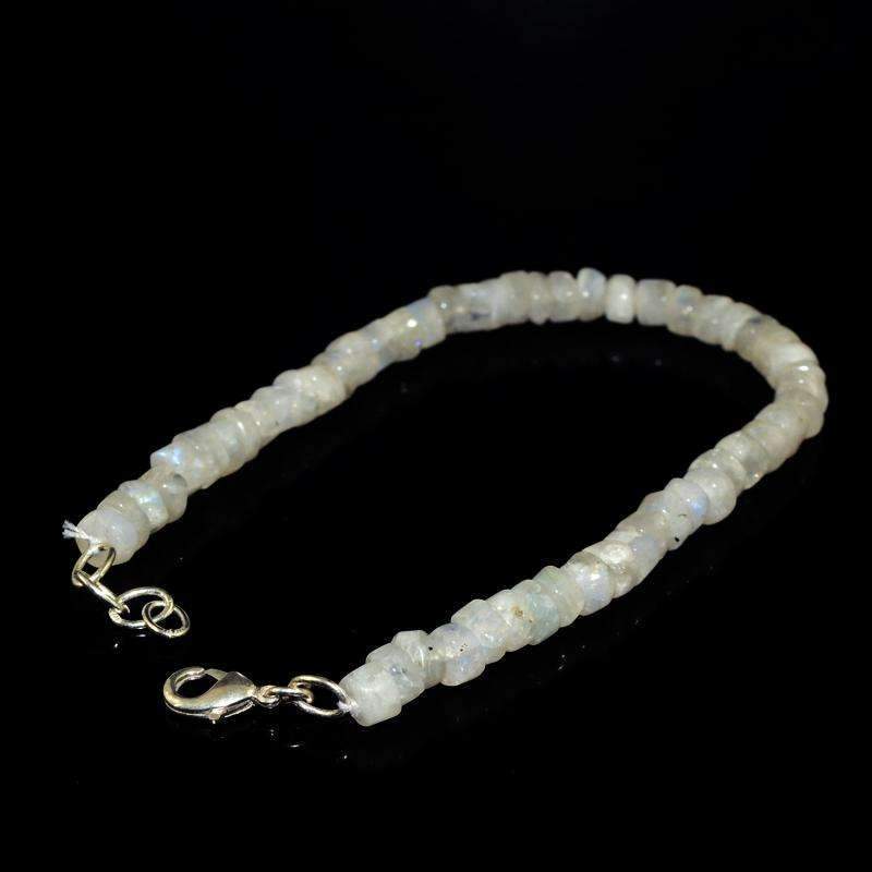 gemsmore:Exclusive Blue Flash Moonstone Beads Bracelet Natural Round Shape