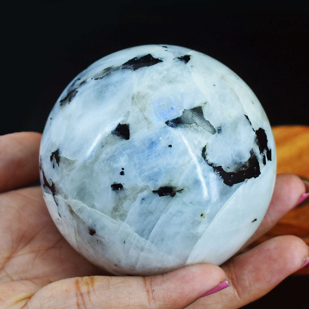 gemsmore:Exclusive  Blue Flash Moonstone Carved Healing Sphere Carving Gemstone