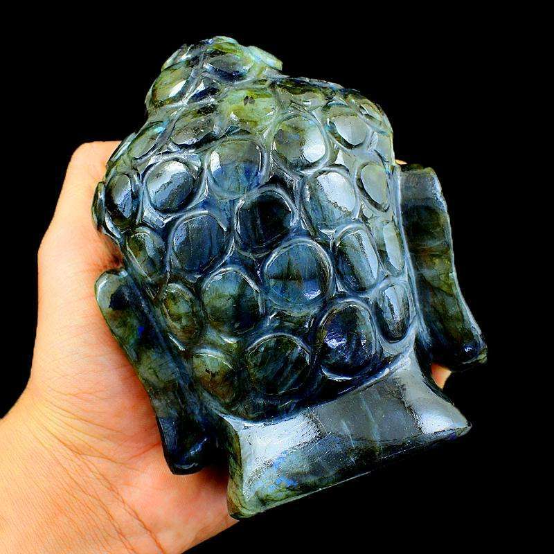 gemsmore:Exclusive Blue Labradorite Gemstone Carved Lord Buddha Head Idol