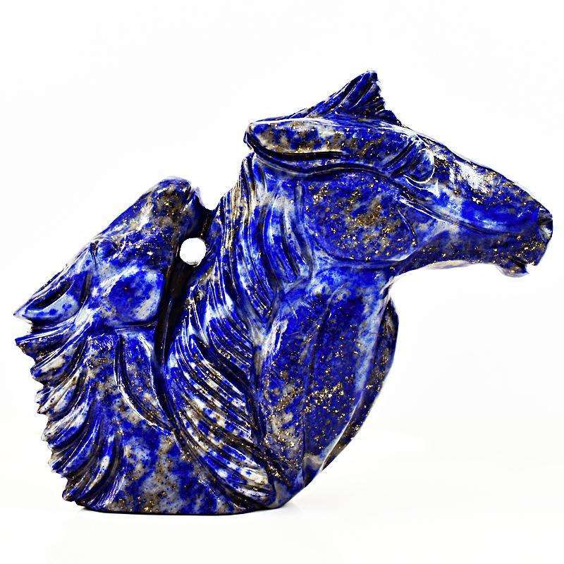gemsmore:Exclusive Blue Lapis Lazuli Hand Carved Twin Horse Bust