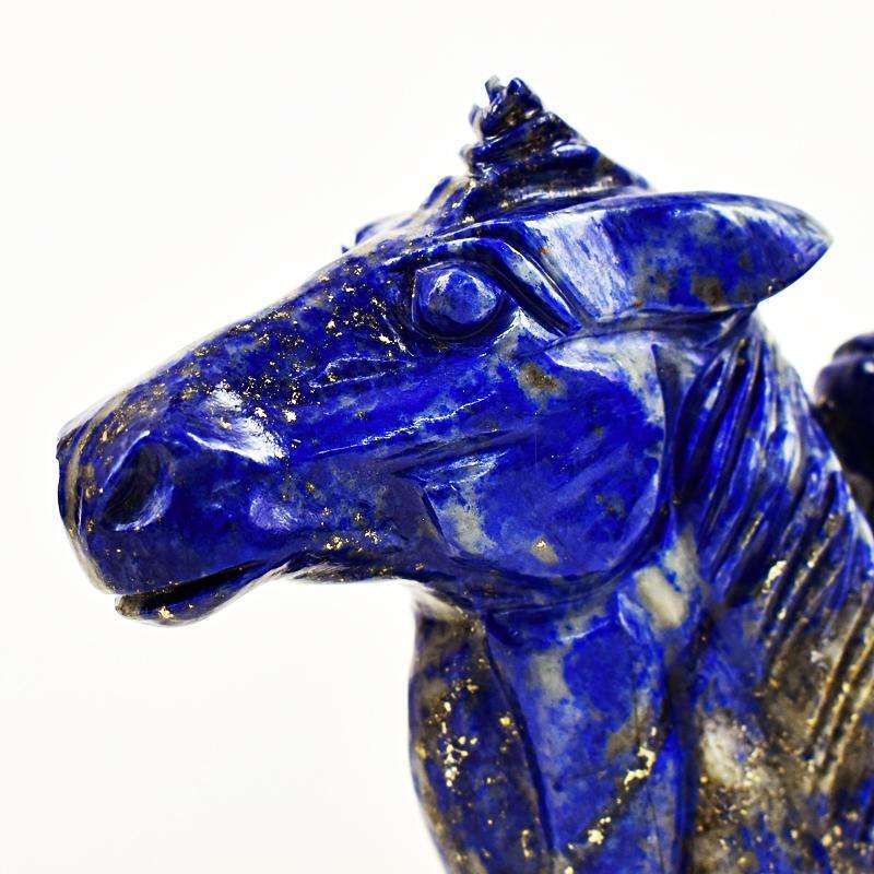 gemsmore:Exclusive Blue Lapis Lazuli Hand Carved Twin Horse Bust
