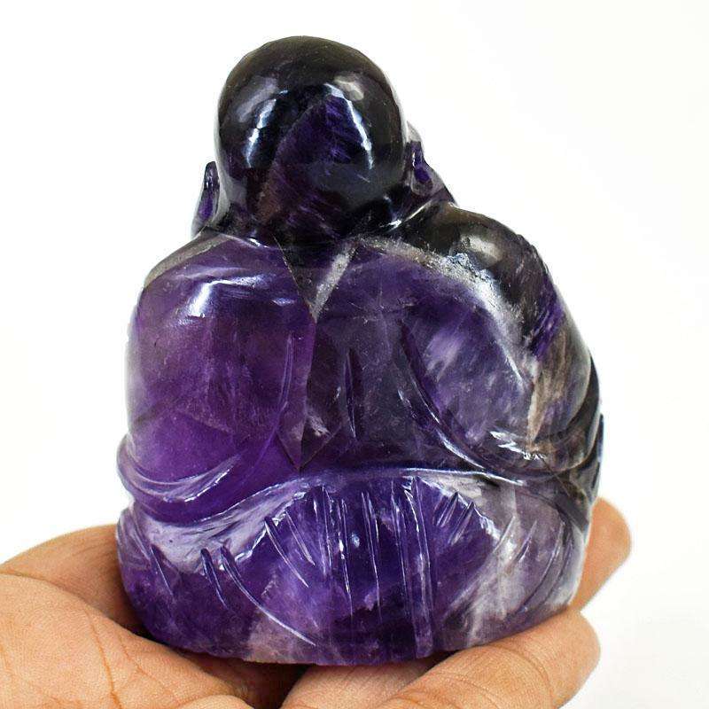 gemsmore:Exclusive Chevron Amethyst Hand Carved Genuine Crystal Gemstone Carving Laughing Buddha