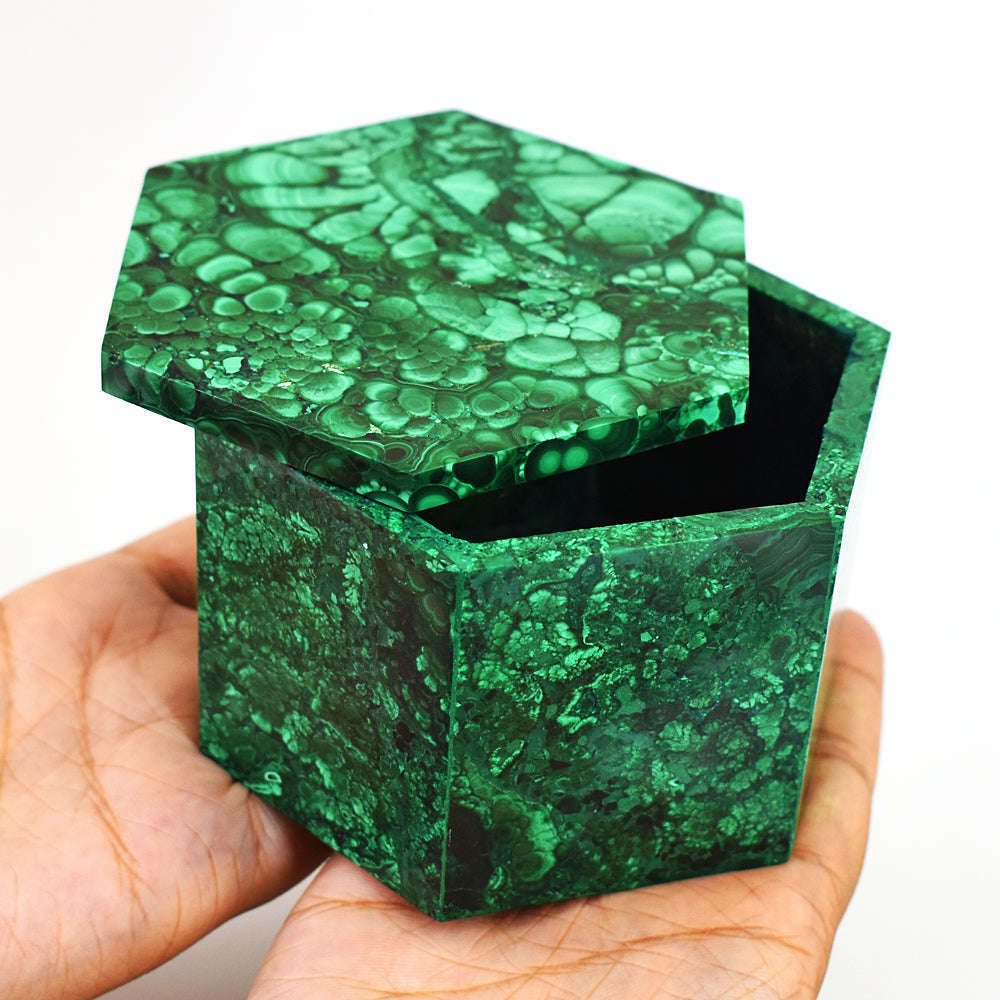 gemsmore:Exclusive Congo Malachite Hand Carved Genuine Crystal Gemstone Carving Hexagon Box