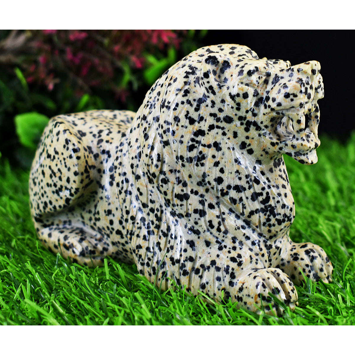 gemsmore:Exclusive Dalmation Jasper  Hand Carved Genuine Crystal Gemstone Carving Massive Lion