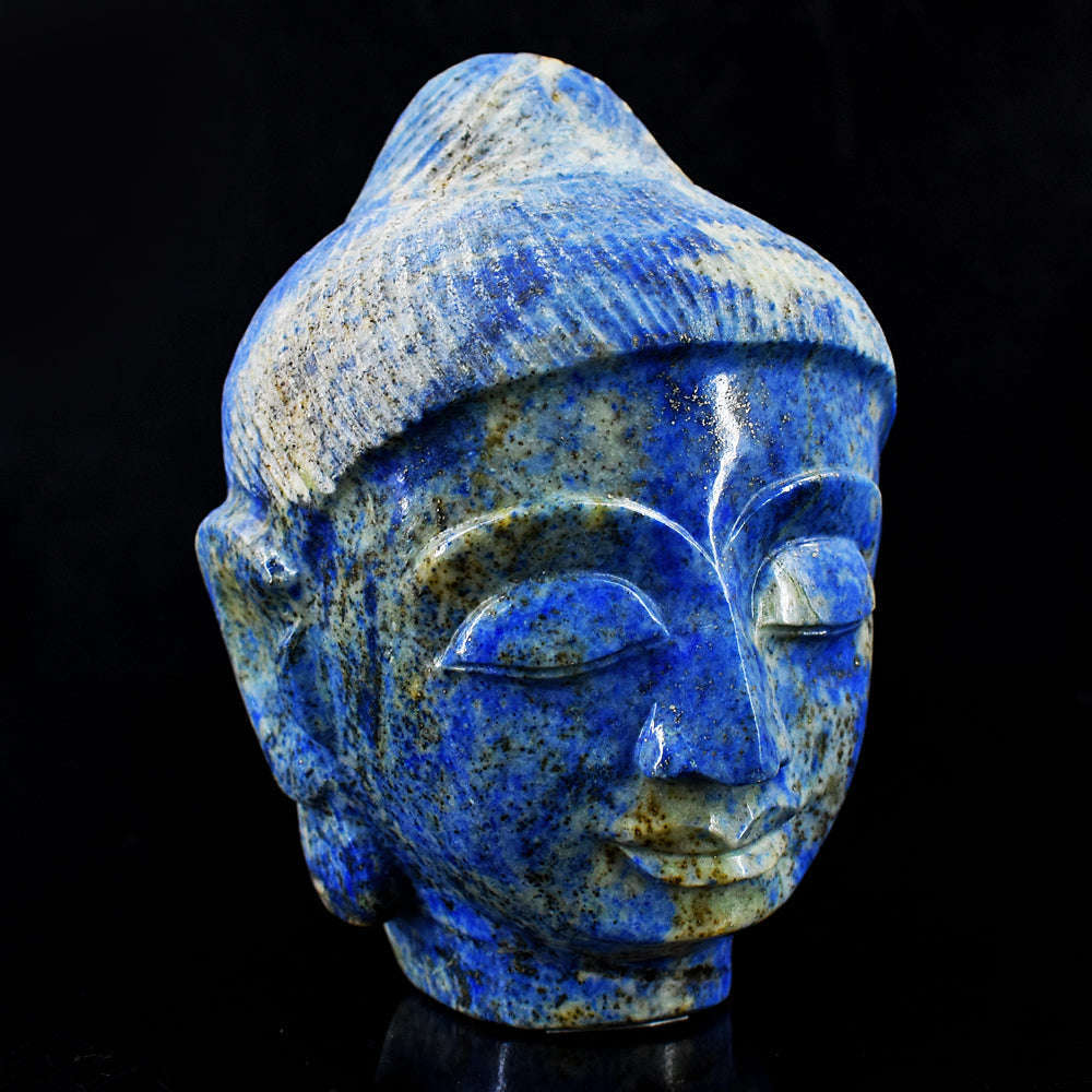 gemsmore:Exclusive Denim Blue Lapis Lazuli  Hand Carved Genuine Crystal Gemstone Carving Buddha Head