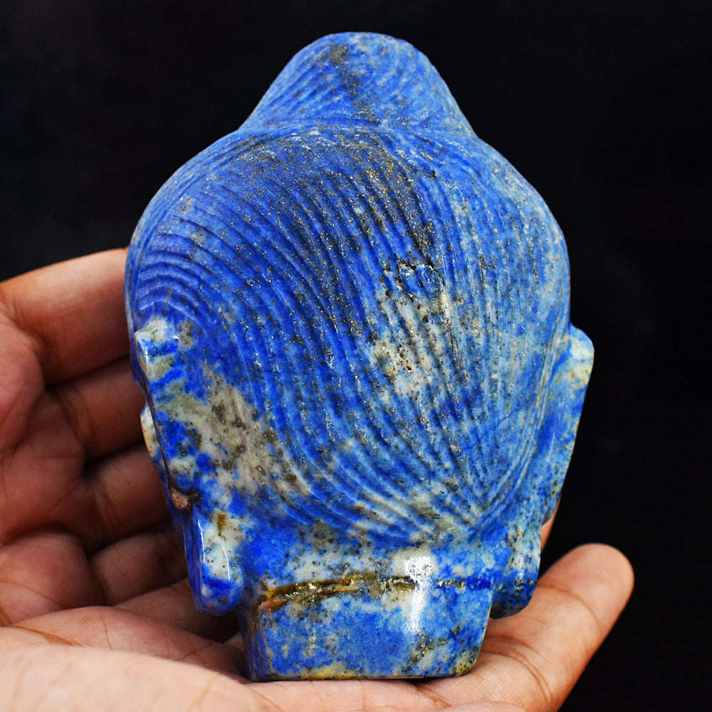 gemsmore:Exclusive Denim Blue Lapis Lazuli  Hand Carved Genuine Crystal Gemstone Carving Buddha Head