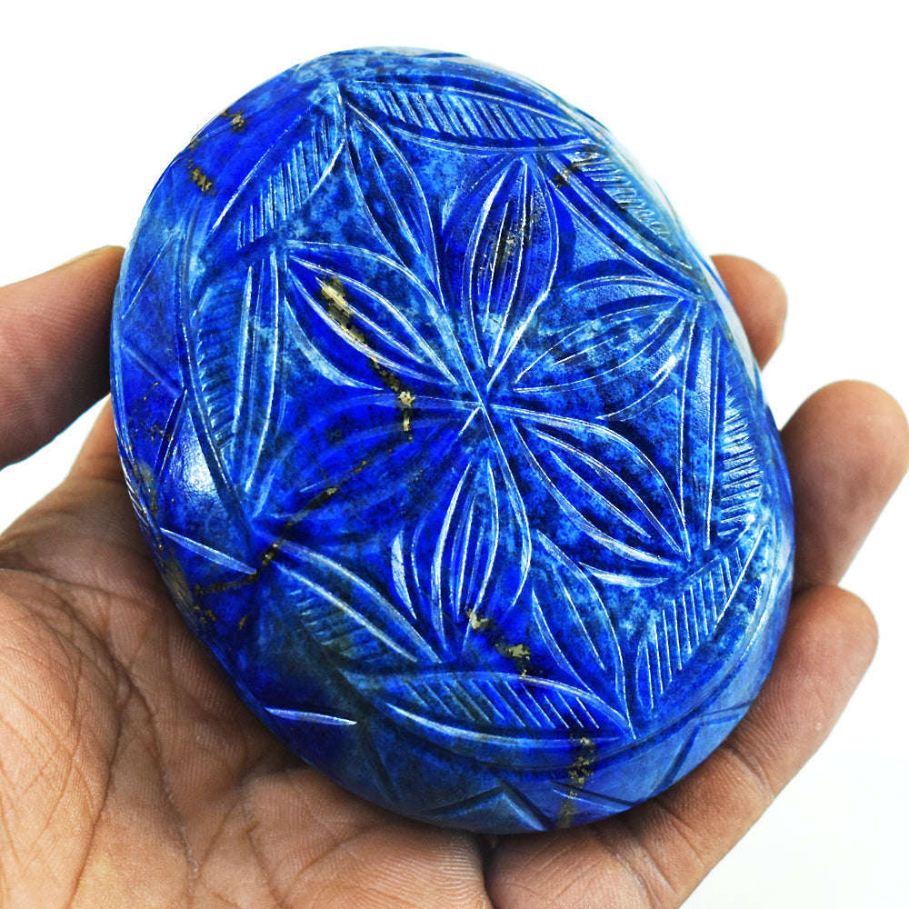 gemsmore:Exclusive Denim Blue Lapis Lazuli Hand Carved Genuine Crystal Gemstone Carving Mughal Carved Cabochon