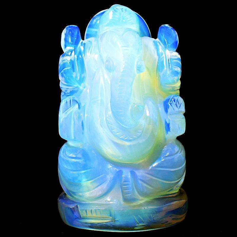 gemsmore:Exclusive Fire Play Opalite Hand Carved Ganesha Idol