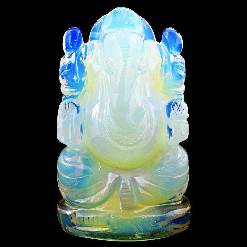 gemsmore:Exclusive Fire Play Opalite Hand Carved Ganesha Idol