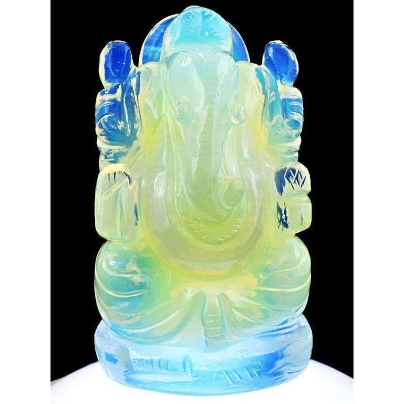 gemsmore:Exclusive Fire Play Opalite Hand Carved Ganesha Idol