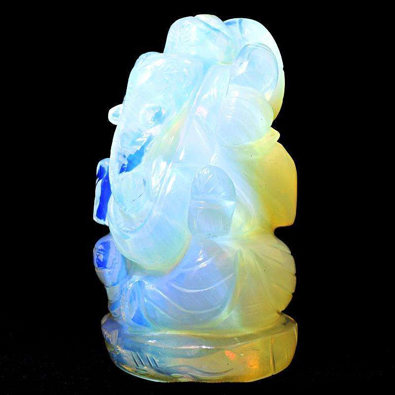 gemsmore:Exclusive Fire Play Opalite Hand Carved Ganesha Idol