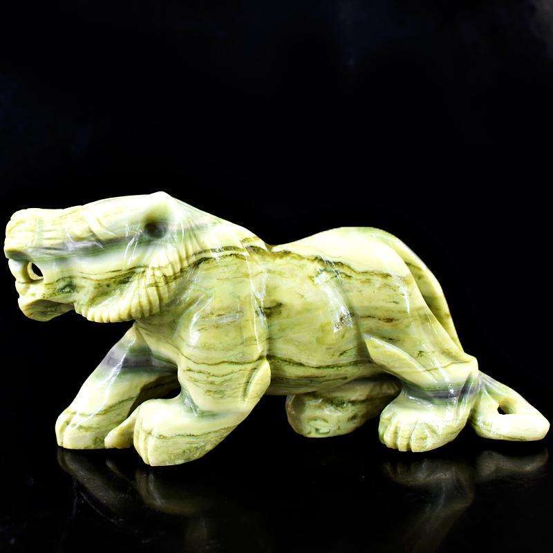 gemsmore:Exclusive Forest Green Jasper Carved Lion