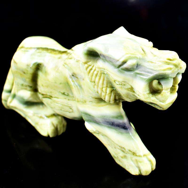 gemsmore:Exclusive Forest Green Jasper Carved Lion