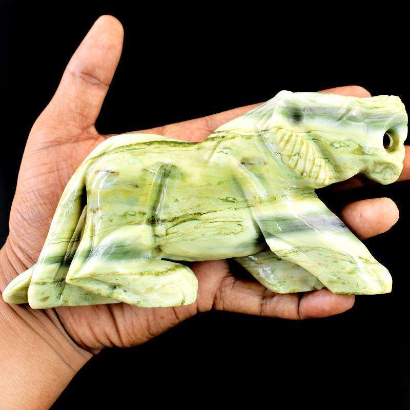 gemsmore:Exclusive Forest Green Jasper Carved Lion