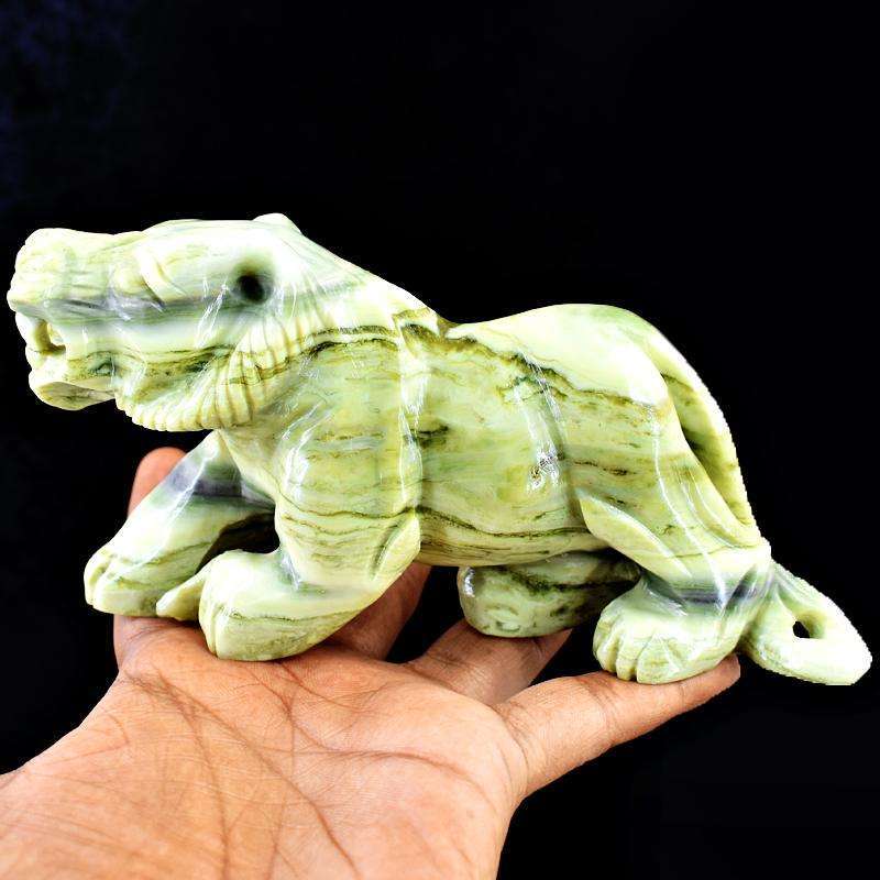gemsmore:Exclusive Forest Green Jasper Carved Lion