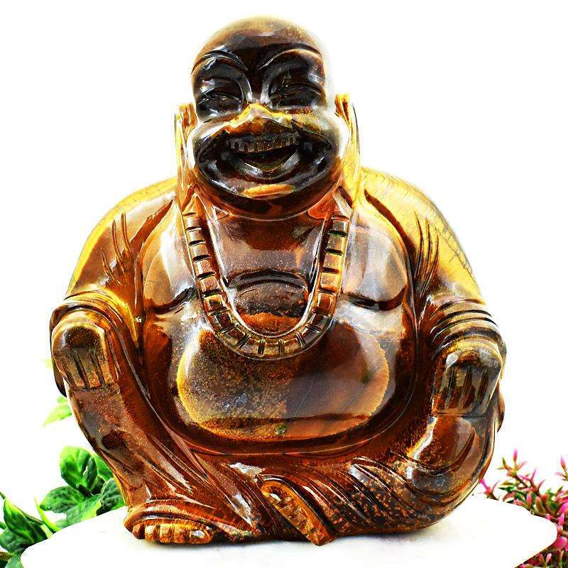 gemsmore:Exclusive Golden Tiger Eye Beautifully Carved Laughing Buddha