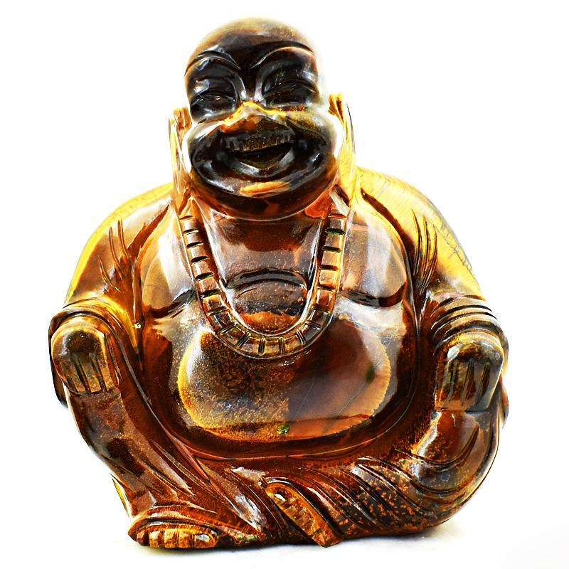 gemsmore:Exclusive Golden Tiger Eye Beautifully Carved Laughing Buddha