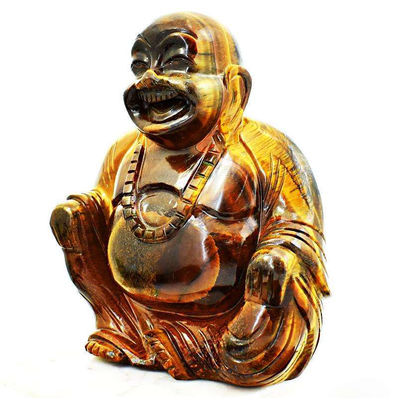 gemsmore:Exclusive Golden Tiger Eye Beautifully Carved Laughing Buddha