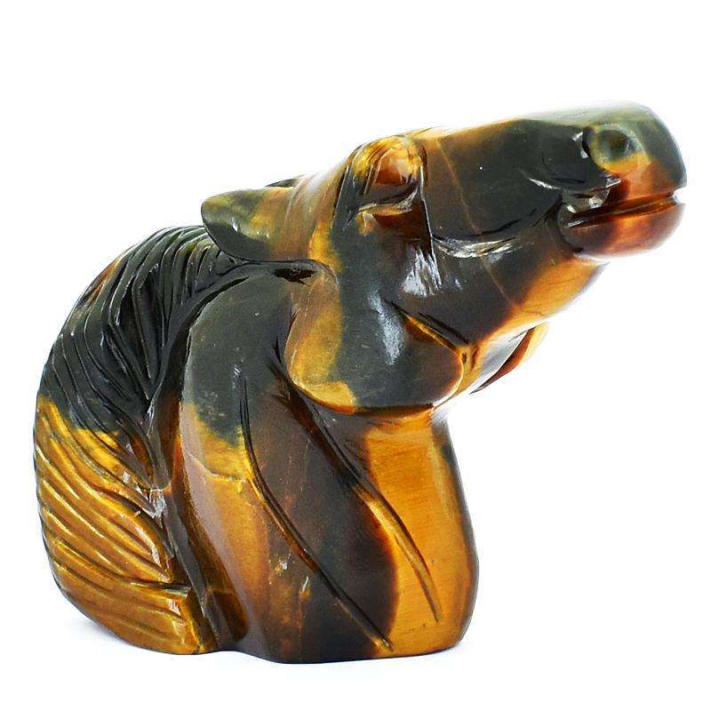 gemsmore:Exclusive Golden Tiger Eye Hand Carved Horse Head