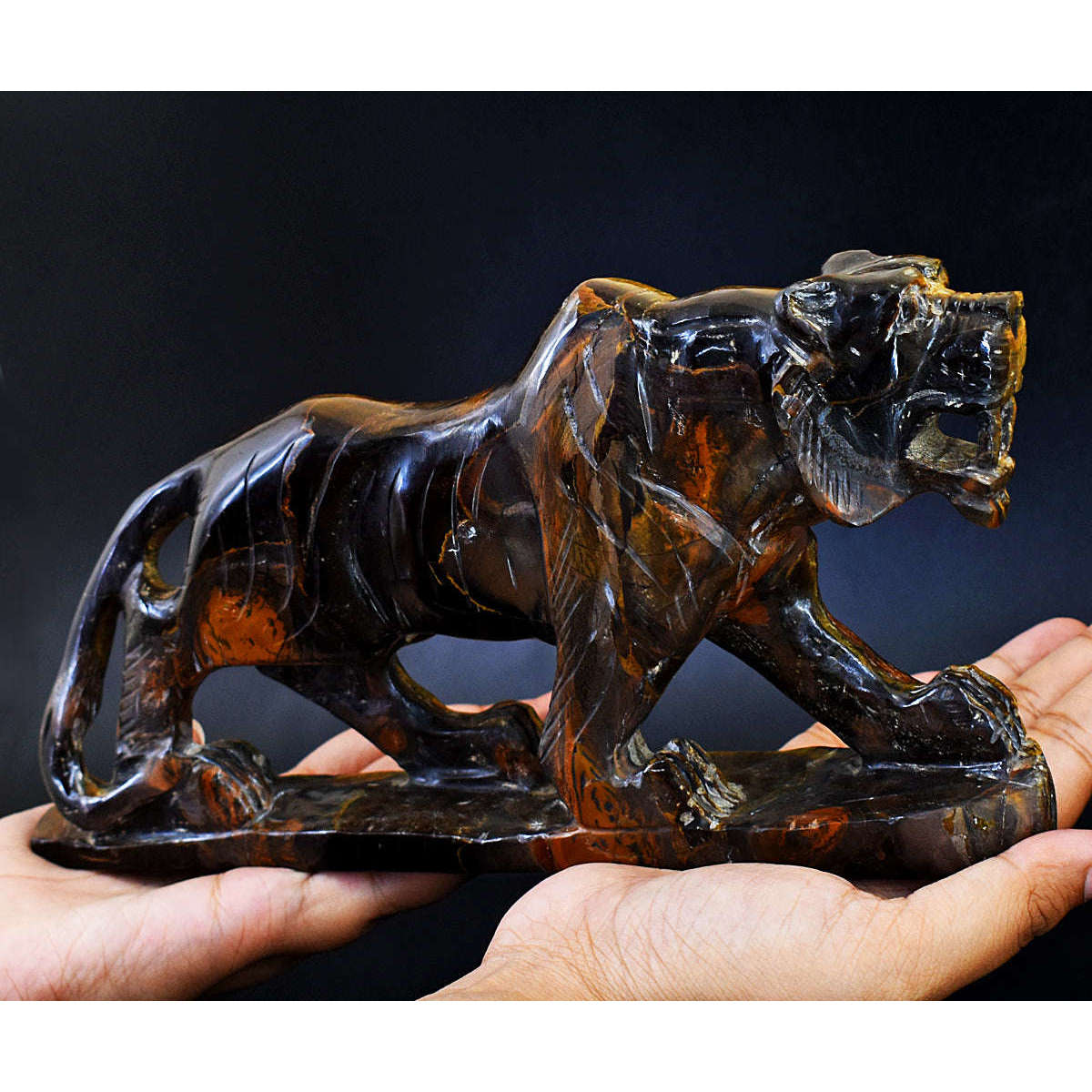 gemsmore:Exclusive Golden Tiger Eye Hand Carved Lion