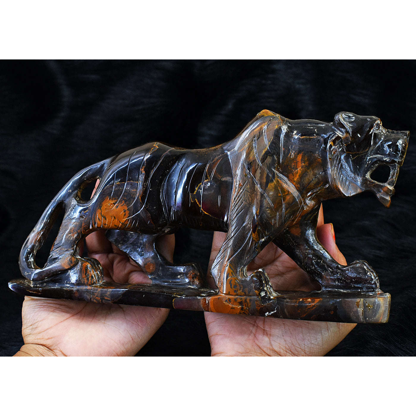 gemsmore:Exclusive Golden Tiger Eye Hand Carved Lion