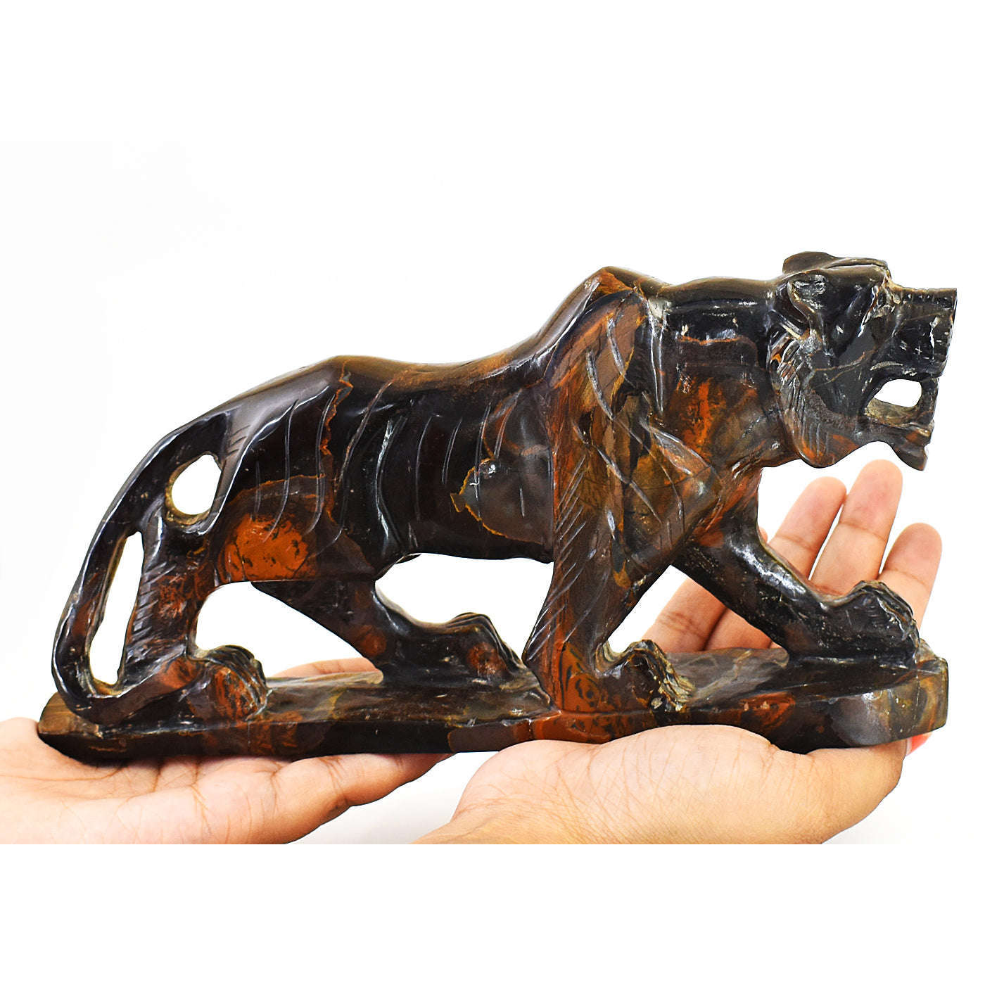 gemsmore:Exclusive Golden Tiger Eye Hand Carved Lion